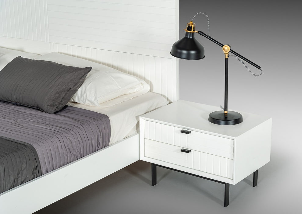White Matte Contemporary Nightstand With Two Drawers By Homeroots | Nightstands | Modishstore - 4