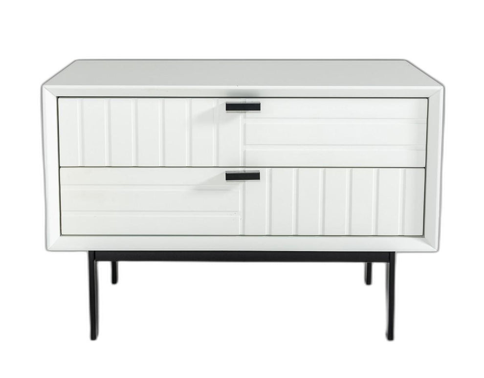 White Matte Contemporary Nightstand With Two Drawers By Homeroots | Nightstands | Modishstore - 5