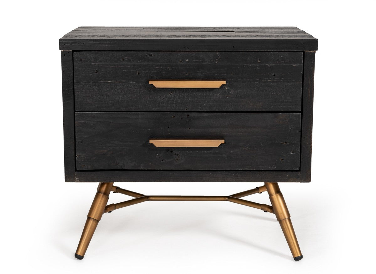 Modern Dark Brown Recycled Pine Nightstand With Antique Fittings By Homeroots | Nightstands | Modishstore