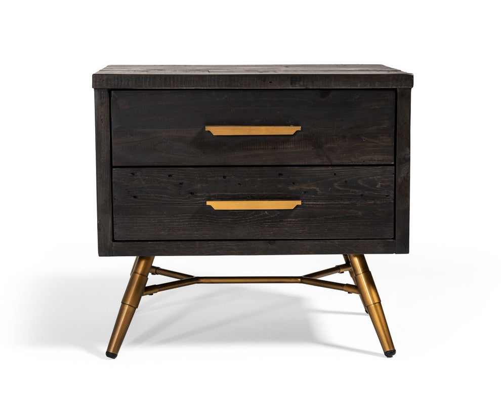 Modern Dark Brown Recycled Pine Nightstand With Antique Fittings By Homeroots | Nightstands | Modishstore - 2