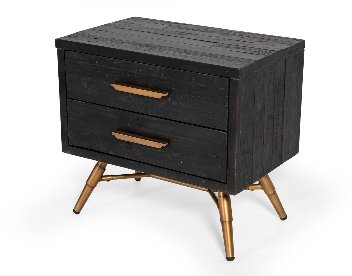 Modern Dark Brown Recycled Pine Nightstand With Antique Fittings By Homeroots | Nightstands | Modishstore - 3