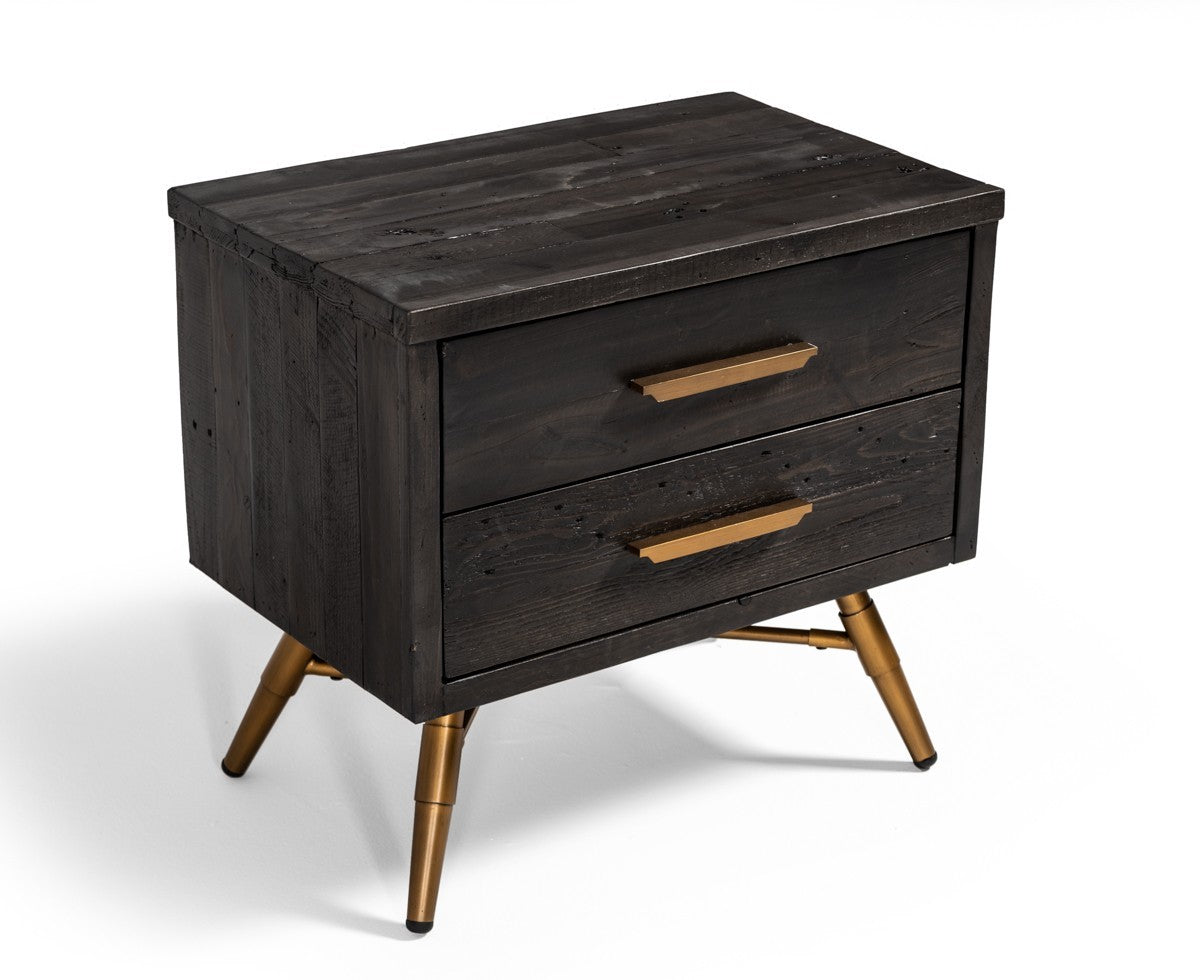 Modern Dark Brown Recycled Pine Nightstand With Antique Fittings By Homeroots | Nightstands | Modishstore - 4
