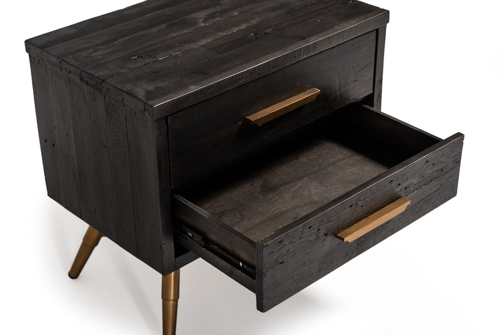 Modern Dark Brown Recycled Pine Nightstand With Antique Fittings By Homeroots | Nightstands | Modishstore - 6
