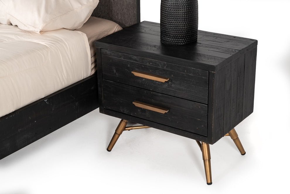 Modern Dark Brown Recycled Pine Nightstand With Antique Fittings By Homeroots | Nightstands | Modishstore - 7