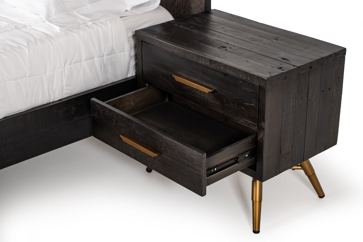 Modern Dark Brown Recycled Pine Nightstand With Antique Fittings By Homeroots | Nightstands | Modishstore - 8