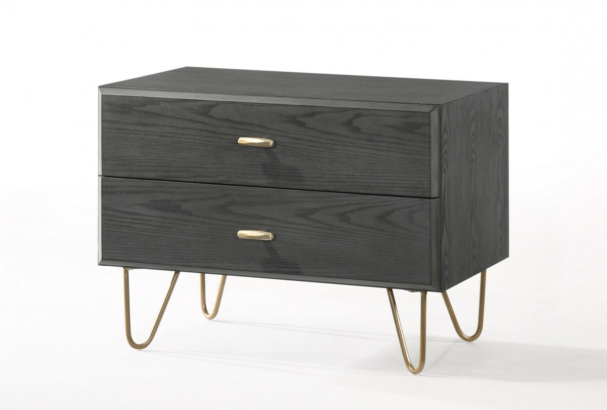 Contemporary Gray And Gold Nightstand With Two Drawers By Homeroots | Nightstands | Modishstore