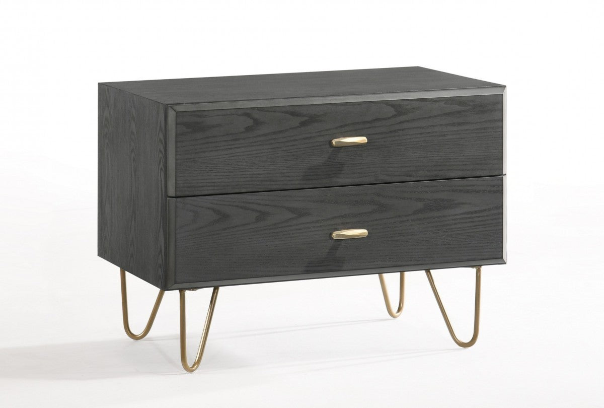 Contemporary Gray And Gold Nightstand With Two Drawers By Homeroots | Nightstands | Modishstore - 2