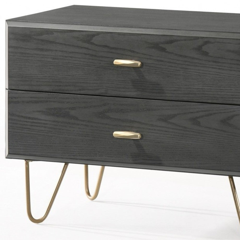 Contemporary Gray And Gold Nightstand With Two Drawers By Homeroots | Nightstands | Modishstore - 3