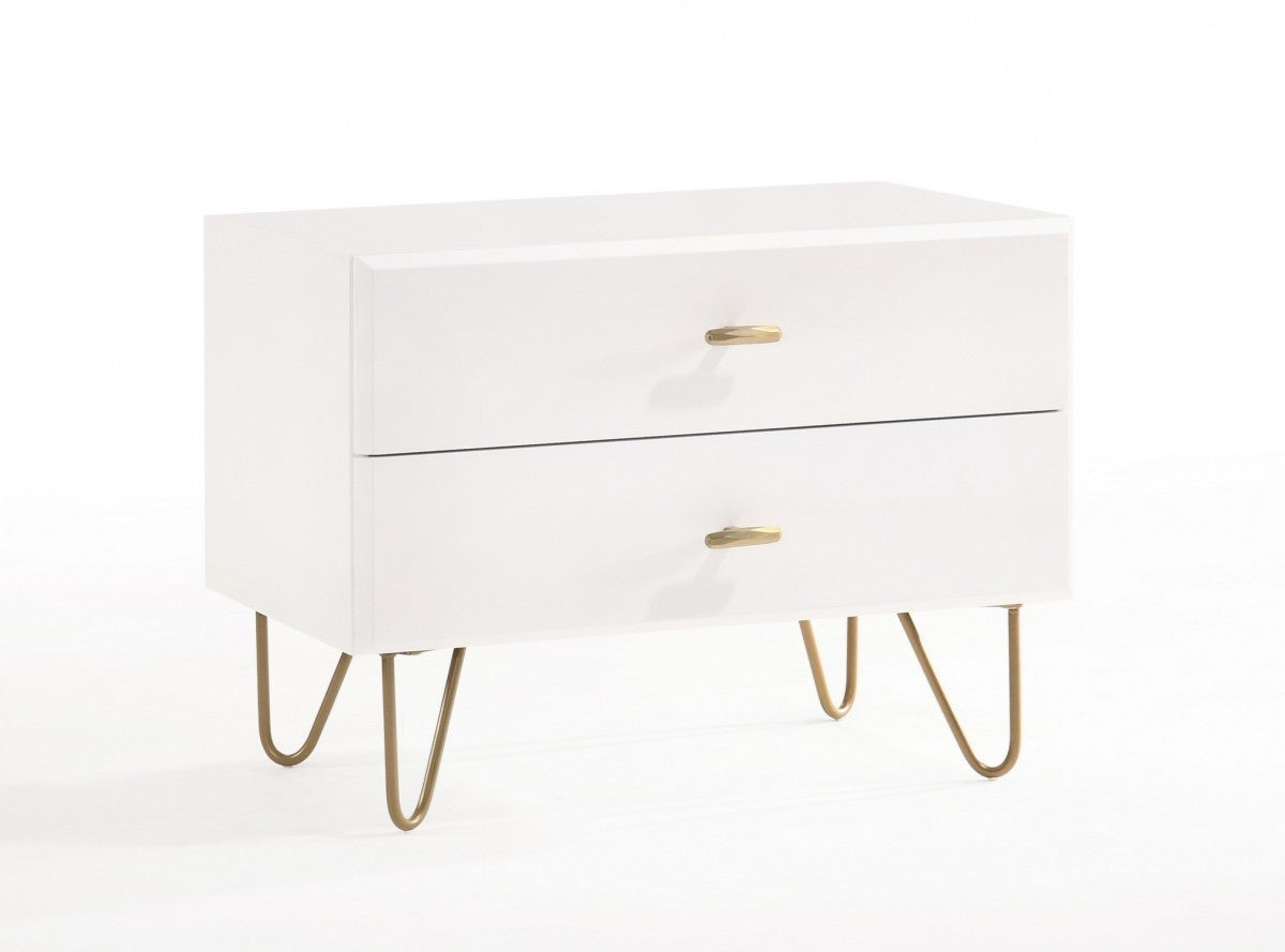 Contemporary White And Gold Nightstand With Two Drawers By Homeroots | Nightstands | Modishstore - 2
