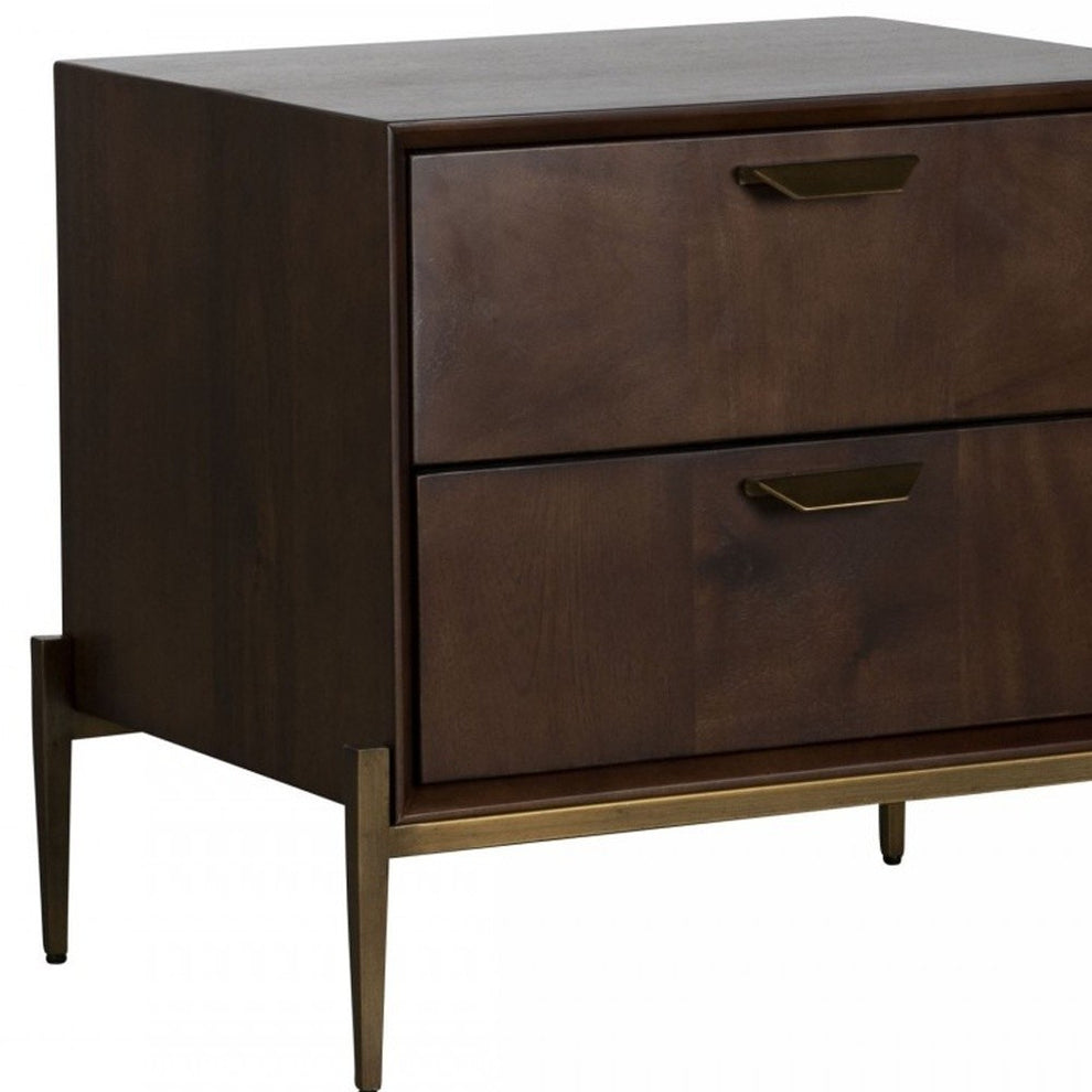 Modern Dark Mango Acacia And Brass Nightstand With Two Drawers By Homeroots | Nightstands | Modishstore - 5