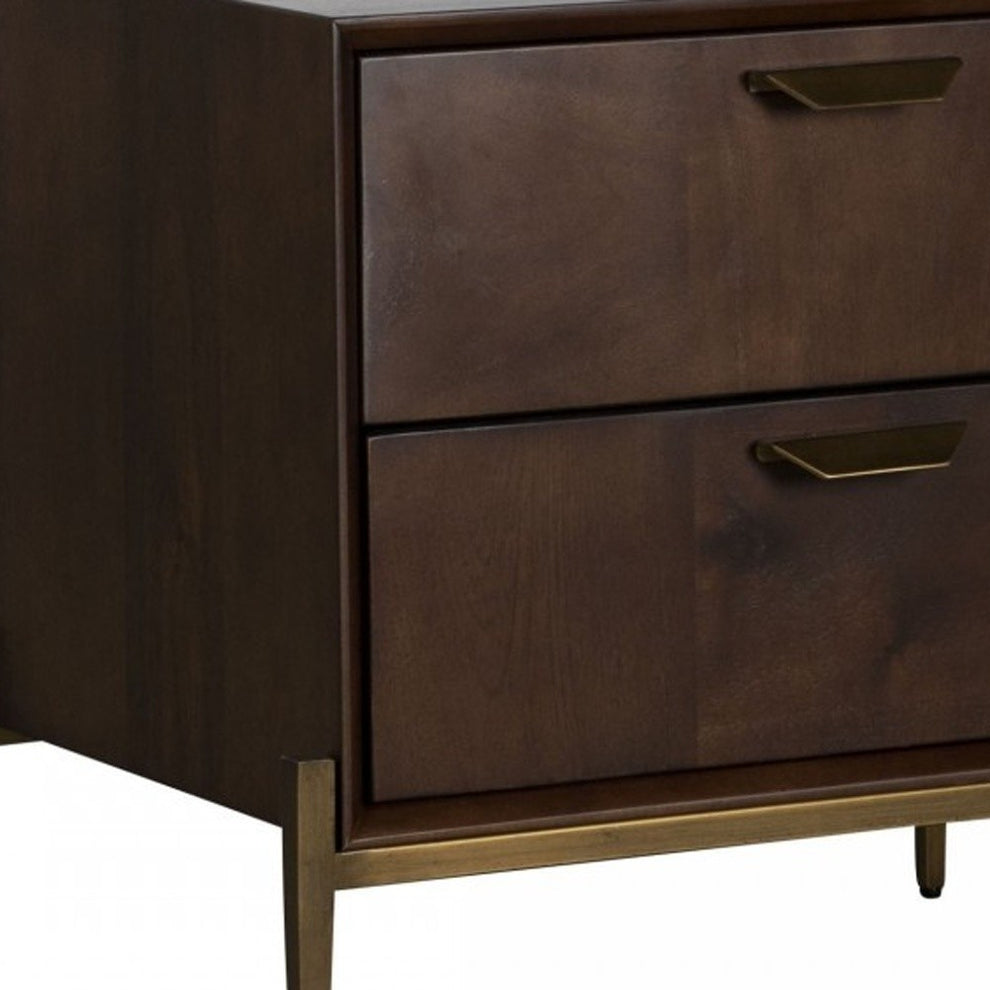 Modern Dark Mango Acacia And Brass Nightstand With Two Drawers By Homeroots | Nightstands | Modishstore - 6