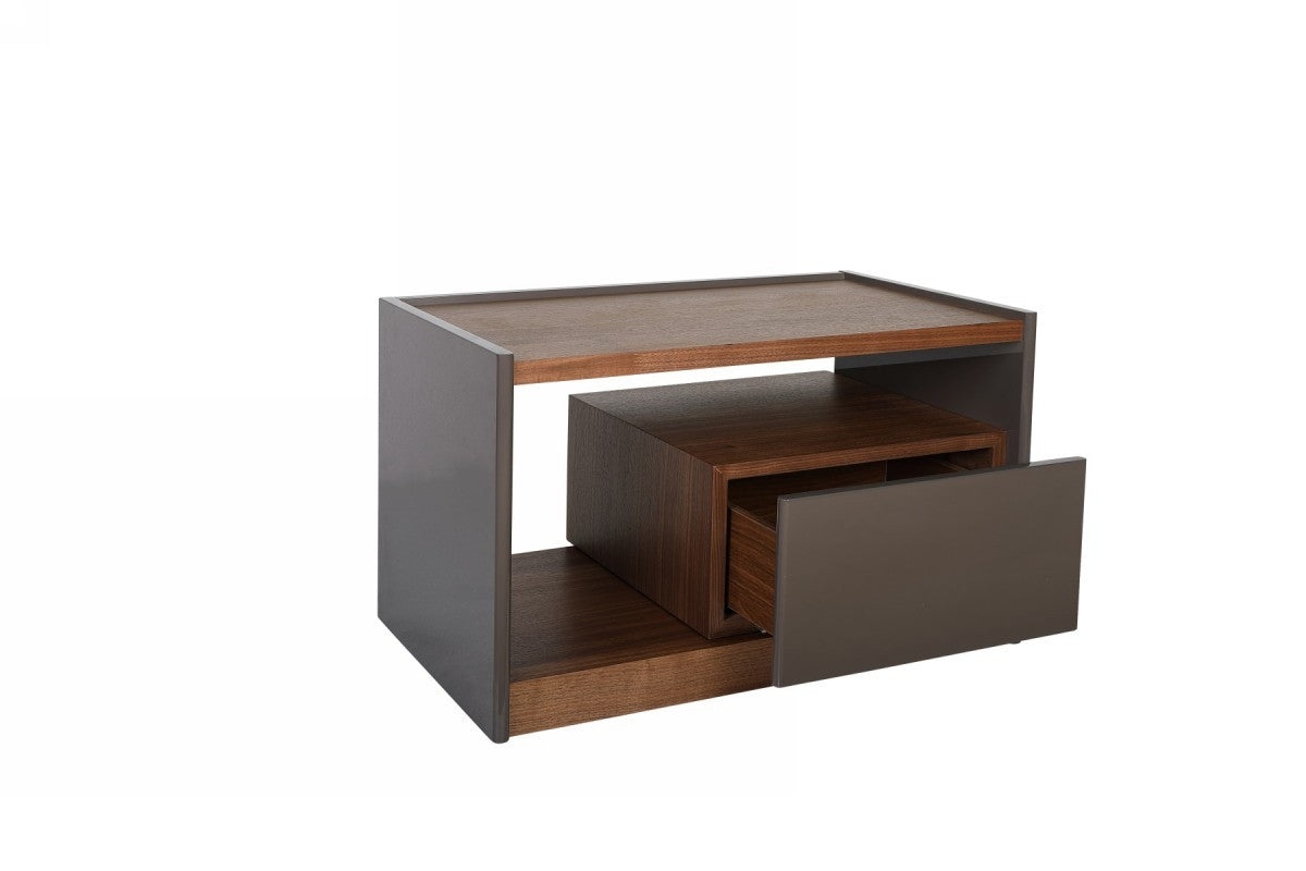 Modern Walnut Nightstand With Drawer Box And Shelf By Homeroots | Nightstands | Modishstore - 2