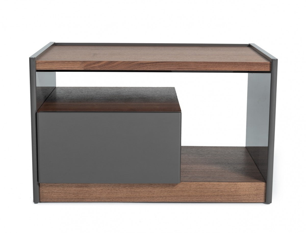 Modern Walnut Nightstand With Drawer Box And Shelf By Homeroots | Nightstands | Modishstore - 3