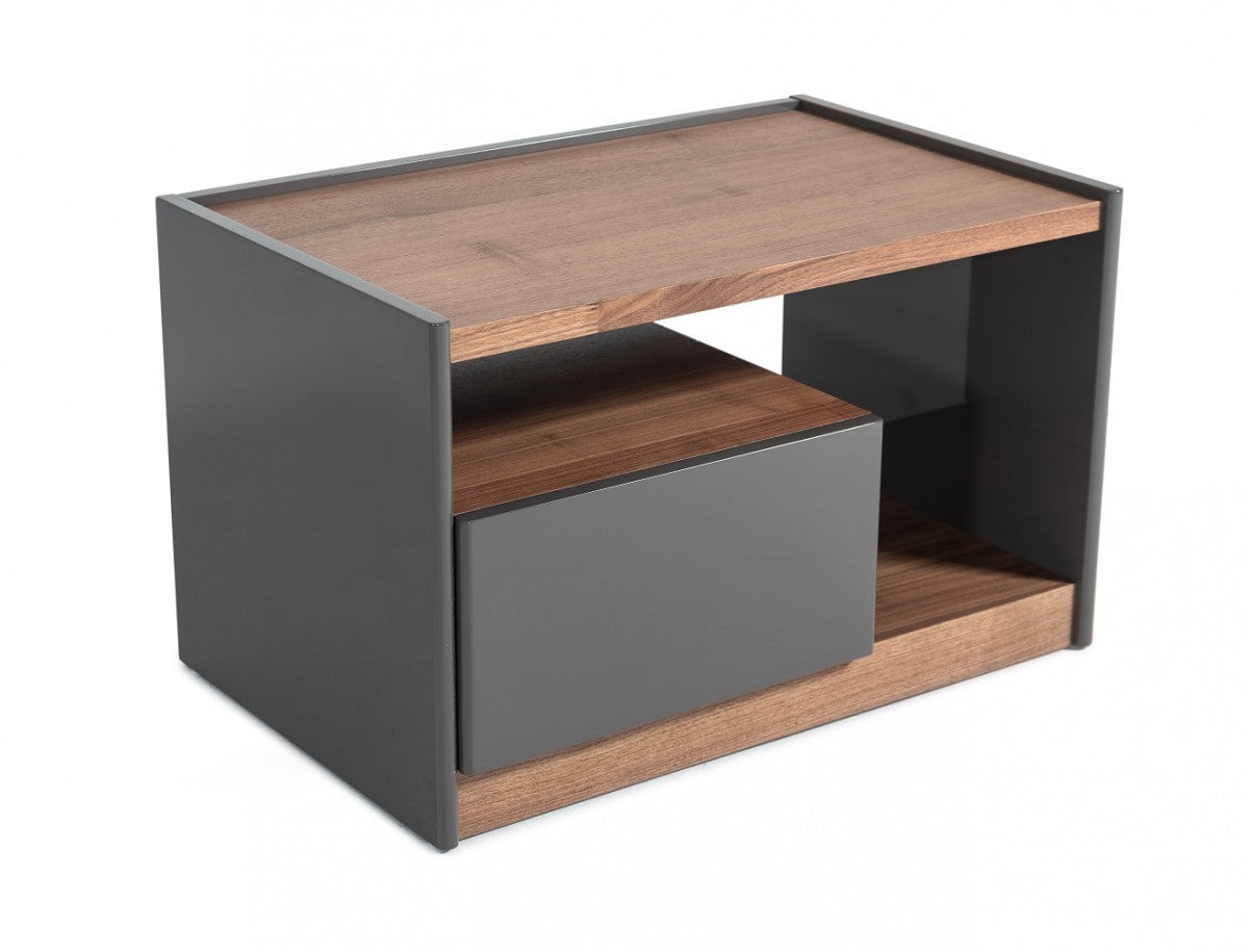 Modern Walnut Nightstand With Drawer Box And Shelf By Homeroots | Nightstands | Modishstore - 4