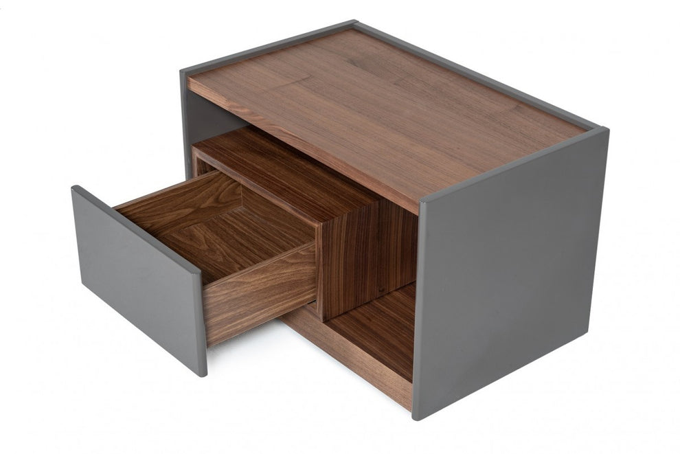 Modern Walnut Nightstand With Drawer Box And Shelf By Homeroots | Nightstands | Modishstore - 5
