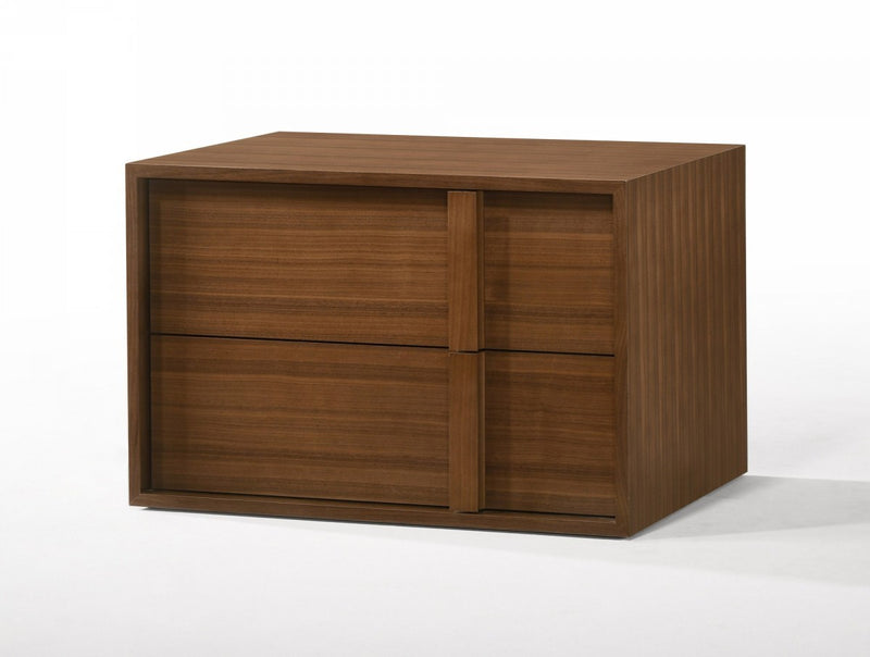 Modern Walnut Nightstand With Two Integrated Drawers By Homeroots | Nightstands | Modishstore
