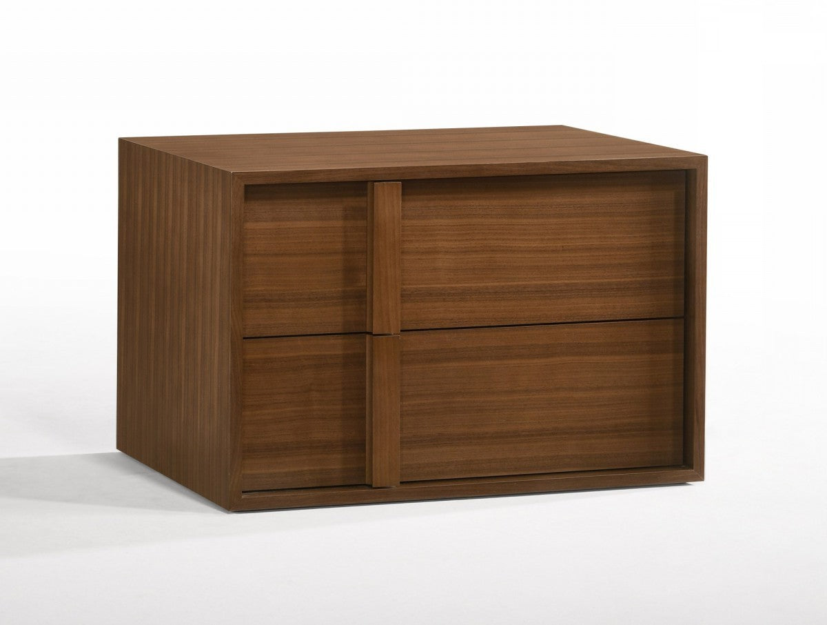 Modern Walnut Nightstand With Two Integrated Drawers By Homeroots | Nightstands | Modishstore - 2