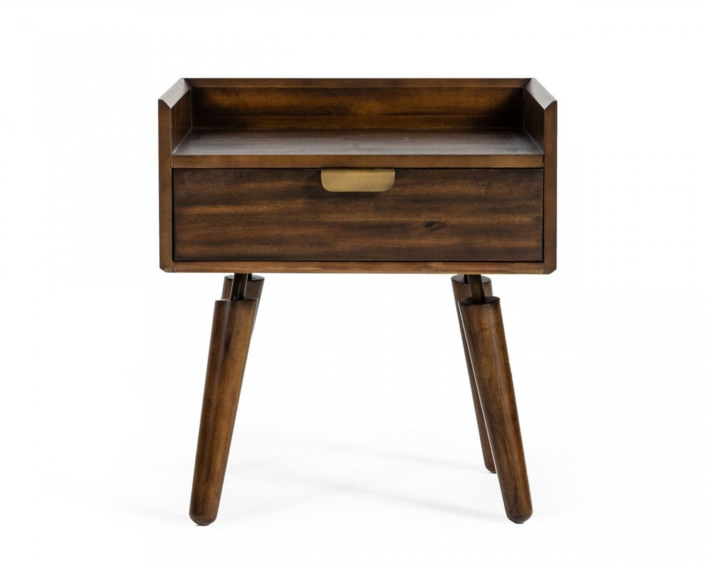 Classic Dark Walnut Acacia Wood Nightstand With Single Drawer By Homeroots | Nightstands | Modishstore - 2
