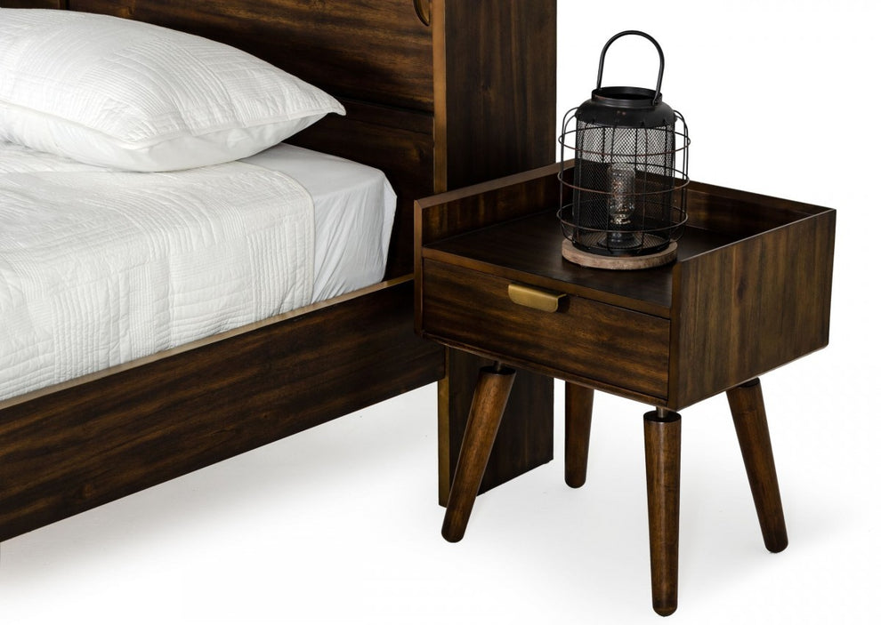 Classic Dark Walnut Acacia Wood Nightstand With Single Drawer By Homeroots | Nightstands | Modishstore - 3