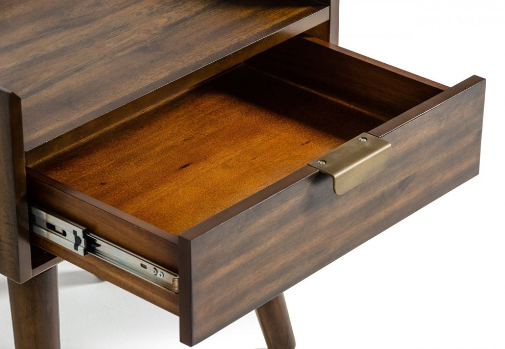 Classic Dark Walnut Acacia Wood Nightstand With Single Drawer By Homeroots | Nightstands | Modishstore - 4