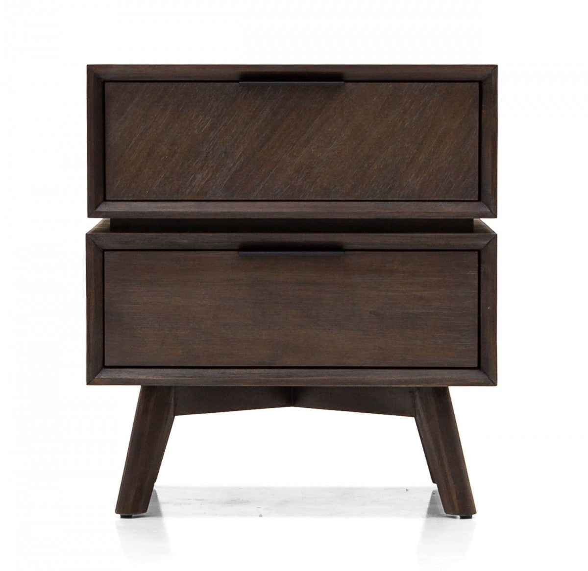 Mid Century Acacia Nightstand With Two Drawers And Black Metal Handles By Homeroots | Nightstands | Modishstore