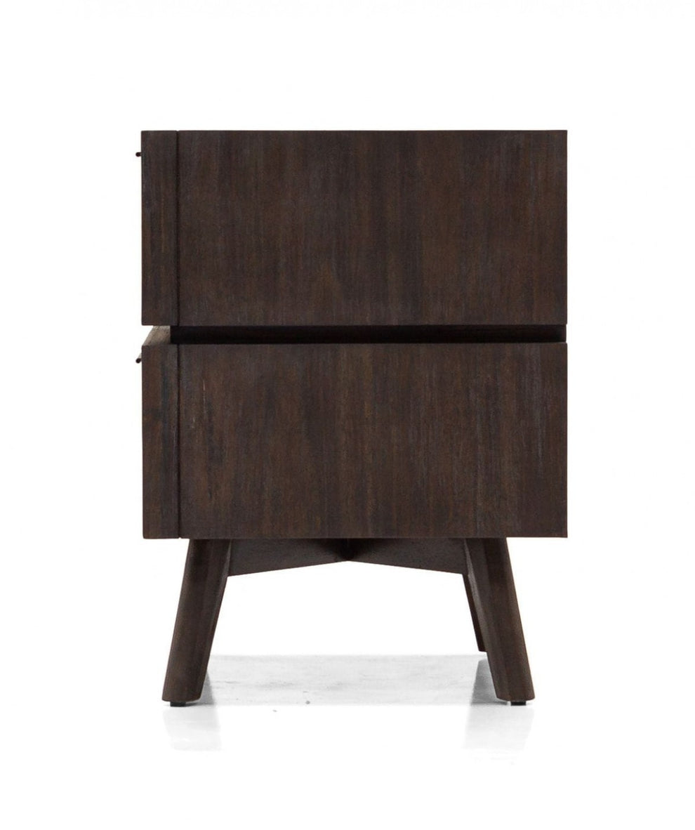 Mid Century Acacia Nightstand With Two Drawers And Black Metal Handles By Homeroots | Nightstands | Modishstore - 3