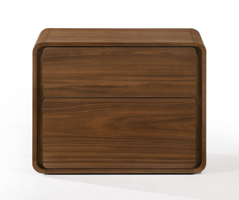 Modern Walnut Brown Nightstand With Two Drawers By Homeroots - 473028 | Nightstands | Modishstore