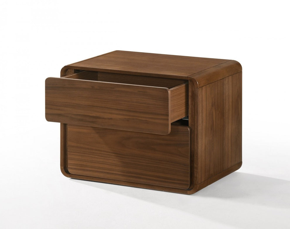 Modern Walnut Brown Nightstand With Two Drawers By Homeroots - 473028 | Nightstands | Modishstore - 2