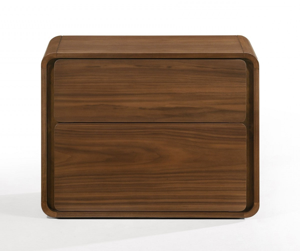 Modern Walnut Brown Nightstand With Two Drawers By Homeroots - 473028 | Nightstands | Modishstore - 3