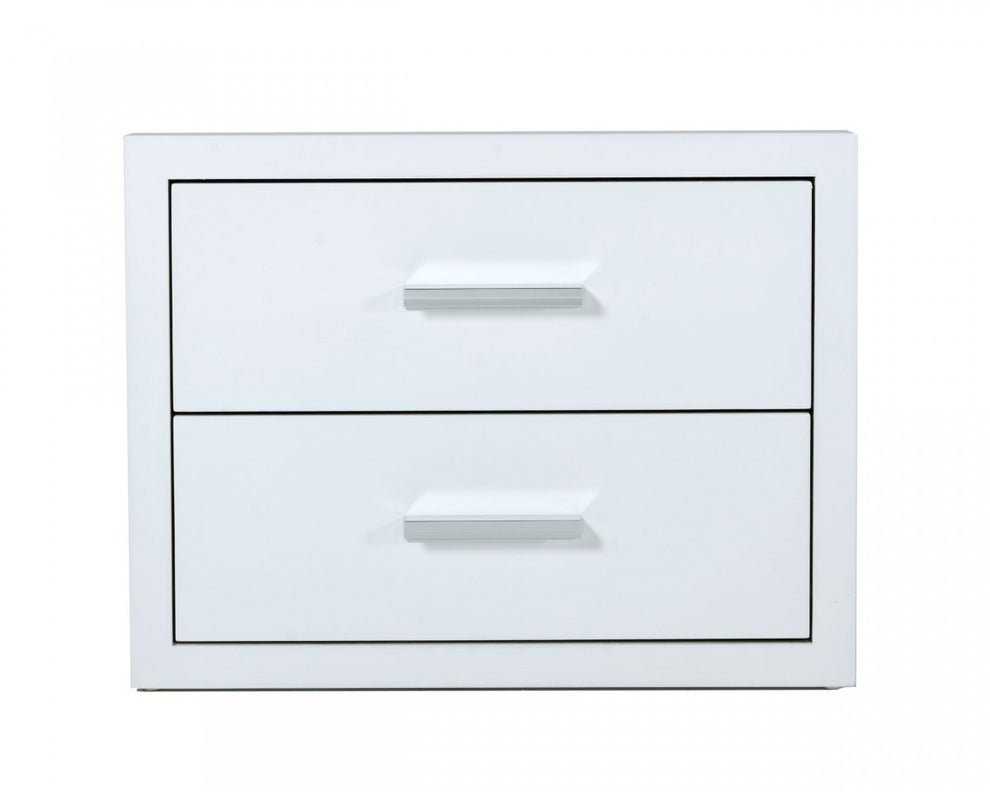 Modern Glossy White Box Nightstand With Two Drawers By Homeroots | Nightstands | Modishstore - 2