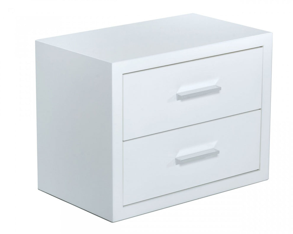 Modern Glossy White Box Nightstand With Two Drawers By Homeroots | Nightstands | Modishstore - 3
