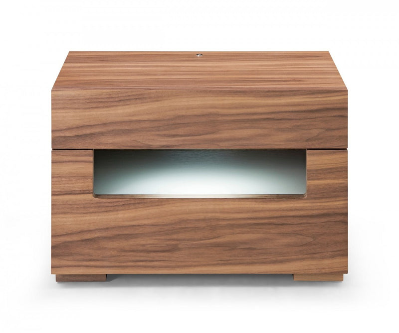 Dazzling Contemporary Led Walnut Nightstand With Two Drawers By Homeroots | Nightstands | Modishstore