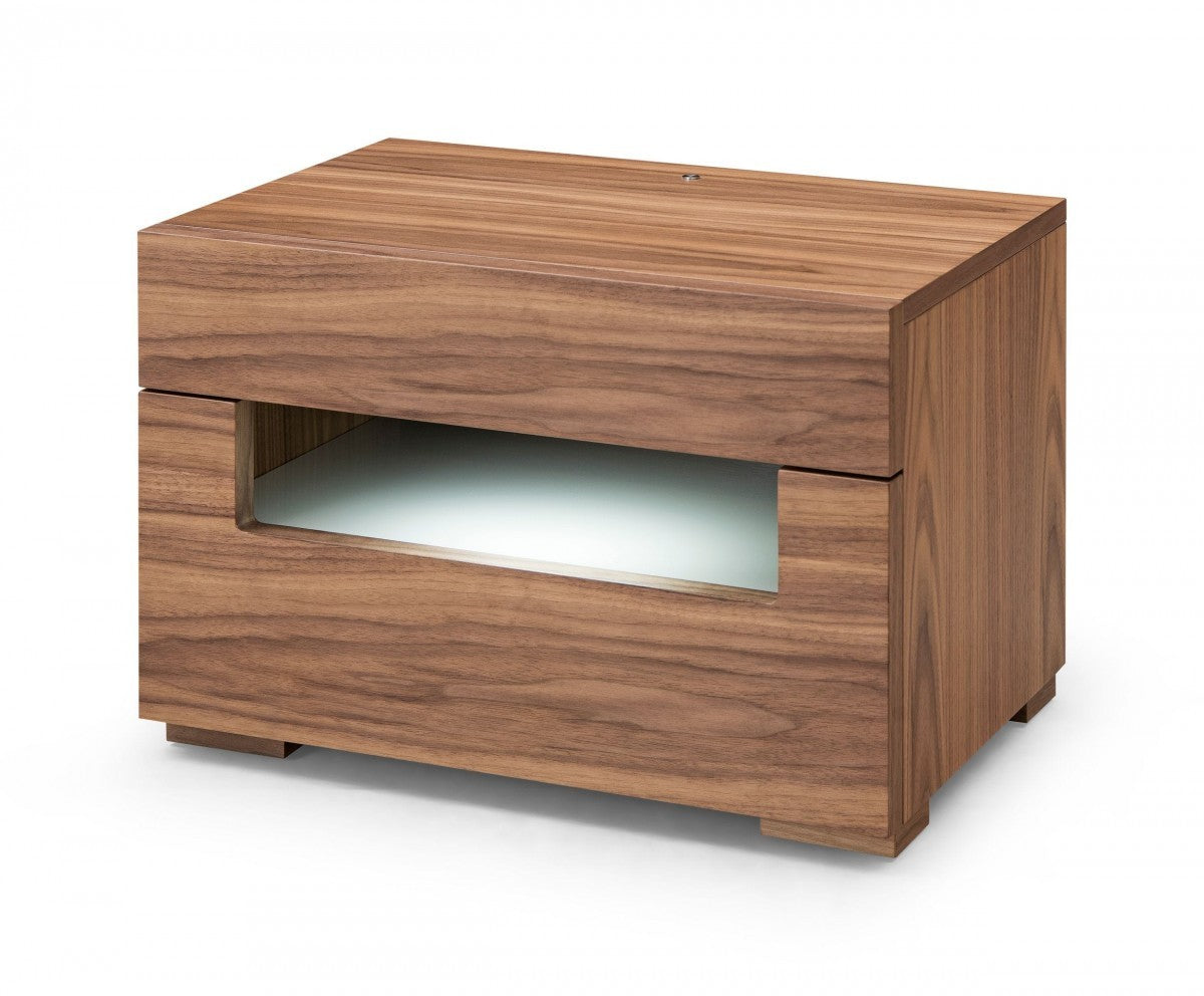 Dazzling Contemporary Led Walnut Nightstand With Two Drawers By Homeroots | Nightstands | Modishstore - 2