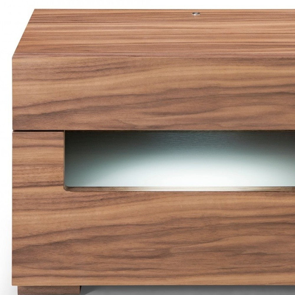 Dazzling Contemporary Led Walnut Nightstand With Two Drawers By Homeroots | Nightstands | Modishstore - 5