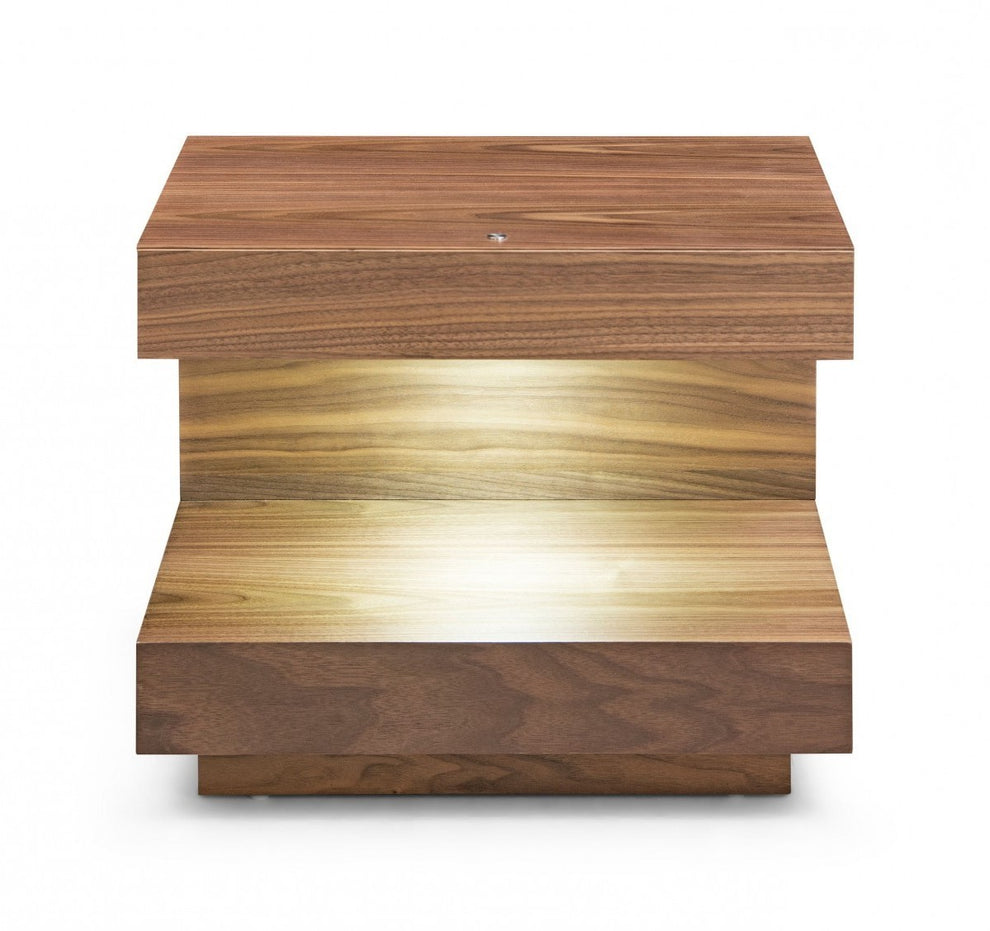 Contemporary Led Lit Walnut Nightstand With One Drawer By Homeroots | Nightstands | Modishstore - 4