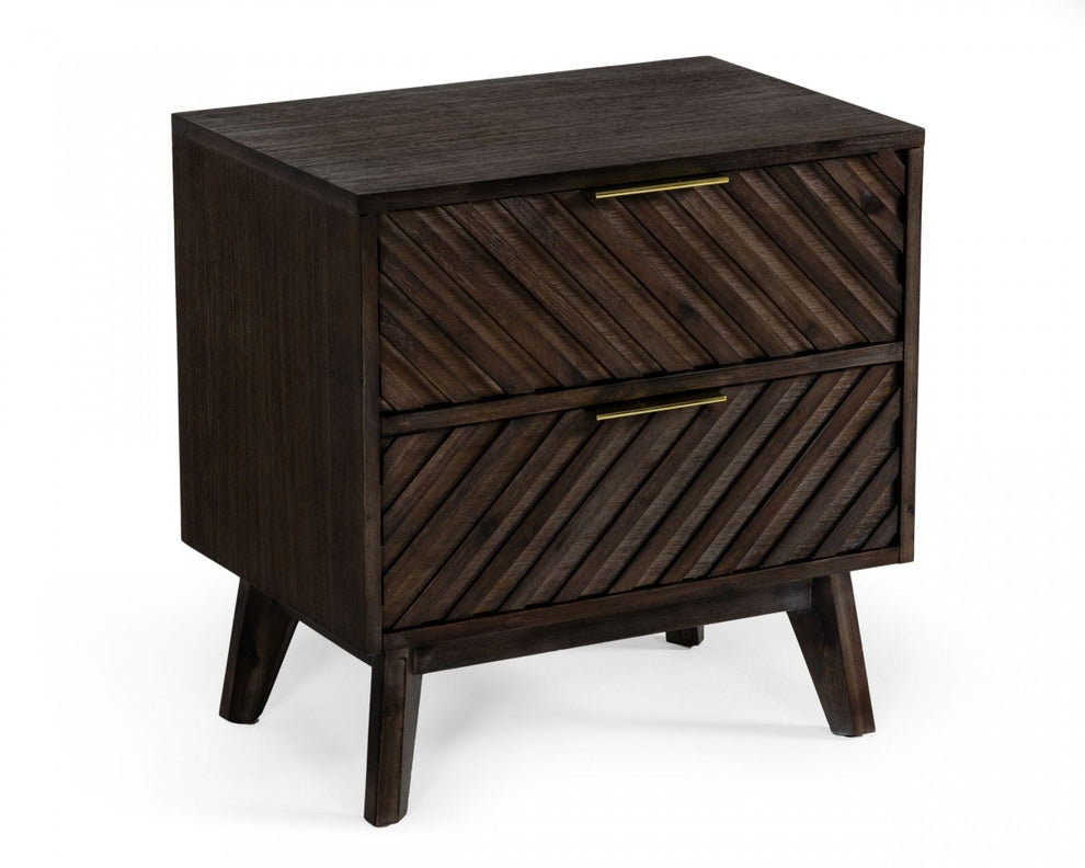 Classic Chevron Dark Brown Nightstand With Two Drawers By Homeroots | Nightstands | Modishstore - 2
