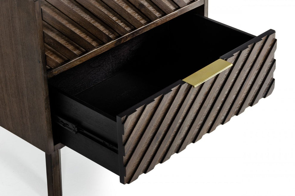 Classic Chevron Dark Brown Nightstand With Two Drawers By Homeroots | Nightstands | Modishstore - 3