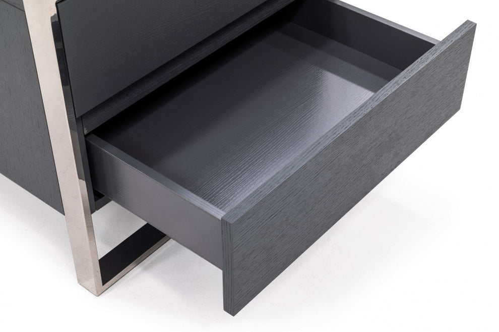 Modern Gray And Stainless Steel Nightstand With Two Drawers By Homeroots | Nightstands | Modishstore - 2