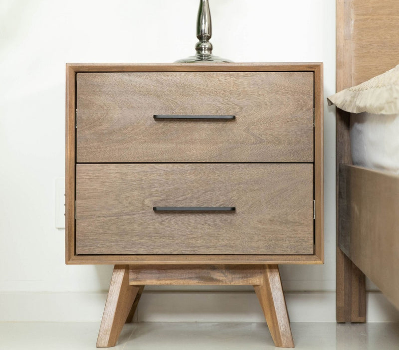 Natural Light Mocha Contemporary Nightstand With Two Drawers By Homeroots | Nightstands | Modishstore
