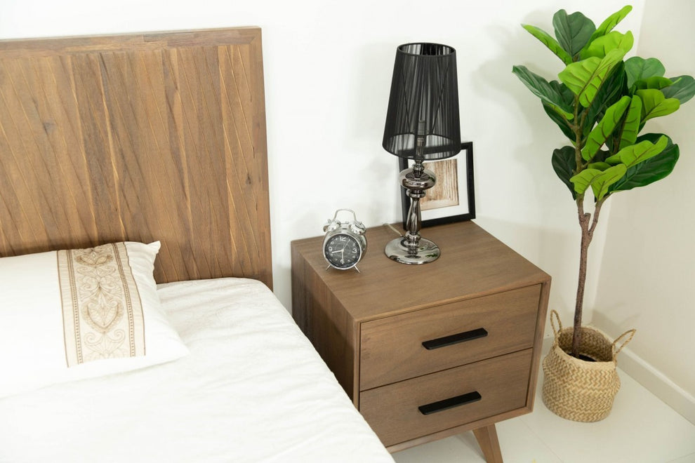 Natural Light Mocha Contemporary Nightstand With Two Drawers By Homeroots | Nightstands | Modishstore - 2