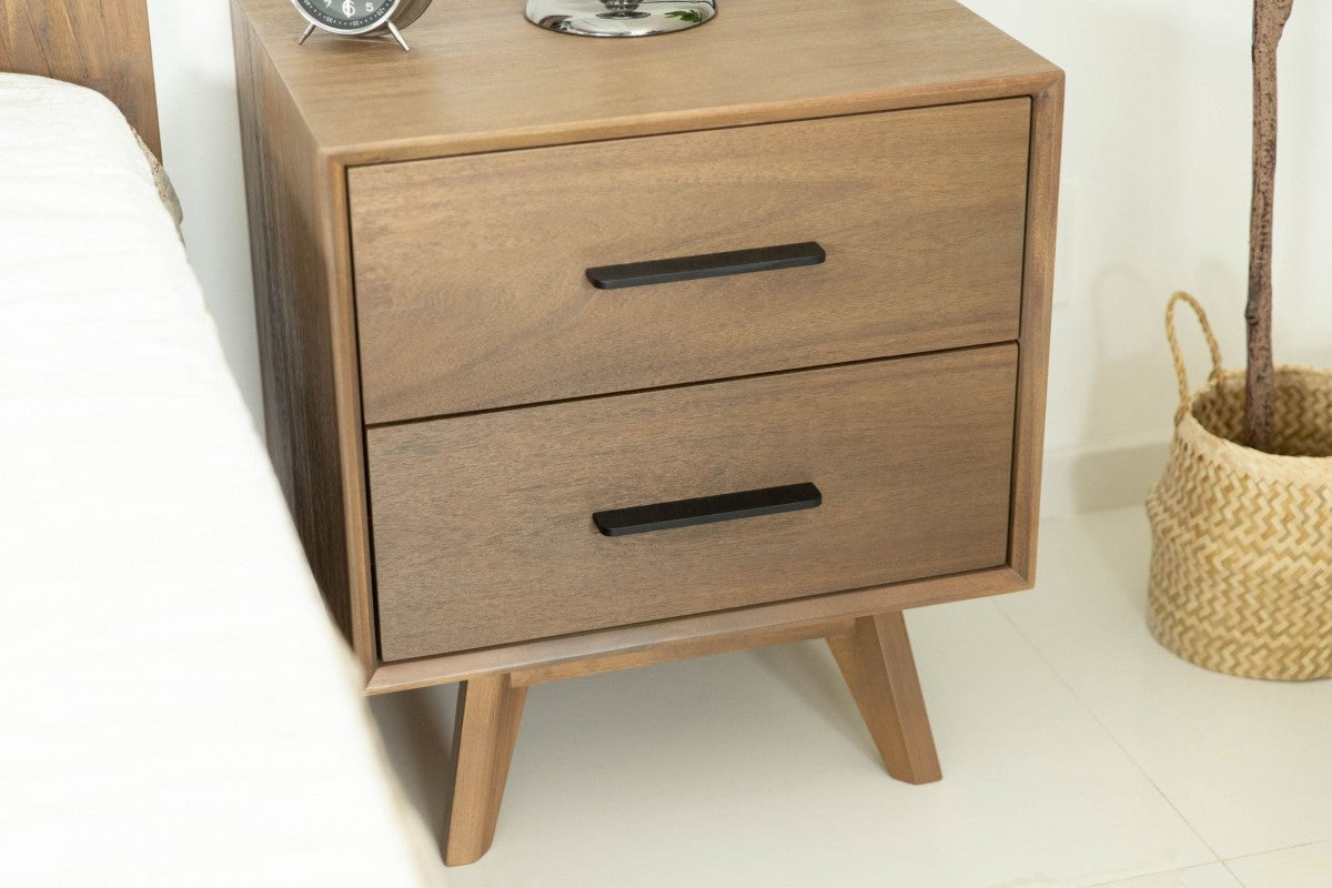 Natural Light Mocha Contemporary Nightstand With Two Drawers By Homeroots | Nightstands | Modishstore - 3