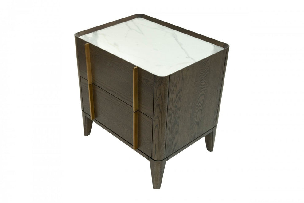 Mid Century Dark Brown And White Faux Marble With Two Drawers By Homeroots | Dressers | Modishstore - 3