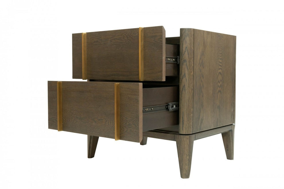 Mid Century Dark Brown And White Faux Marble With Two Drawers By Homeroots | Dressers | Modishstore - 5