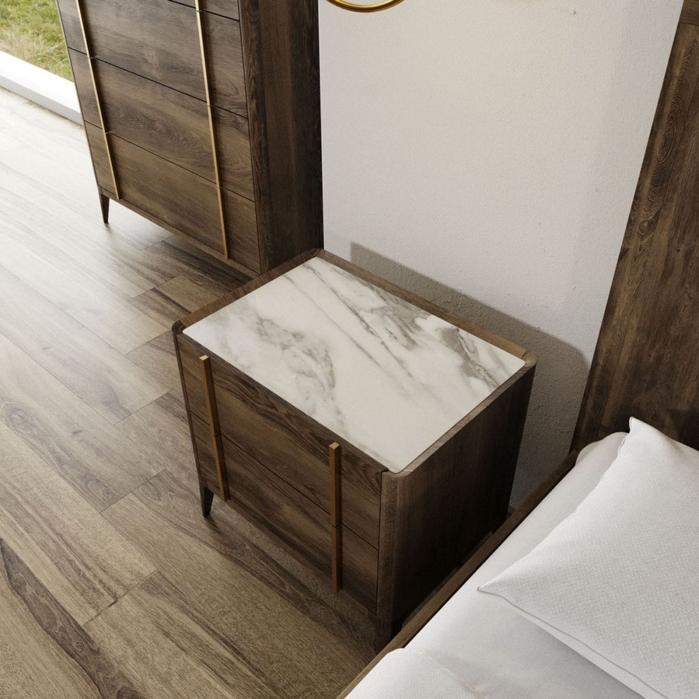 Mid Century Dark Brown And White Faux Marble With Two Drawers By Homeroots | Dressers | Modishstore - 6