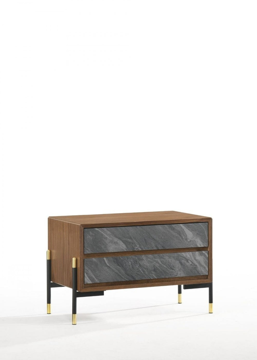 Mid Century Walnut And Gray Faux Marble Two Drawer Nightstand By Homeroots | Nightstands | Modishstore - 2