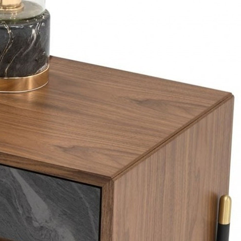 Mid Century Walnut And Gray Faux Marble Two Drawer Nightstand By Homeroots | Nightstands | Modishstore - 5