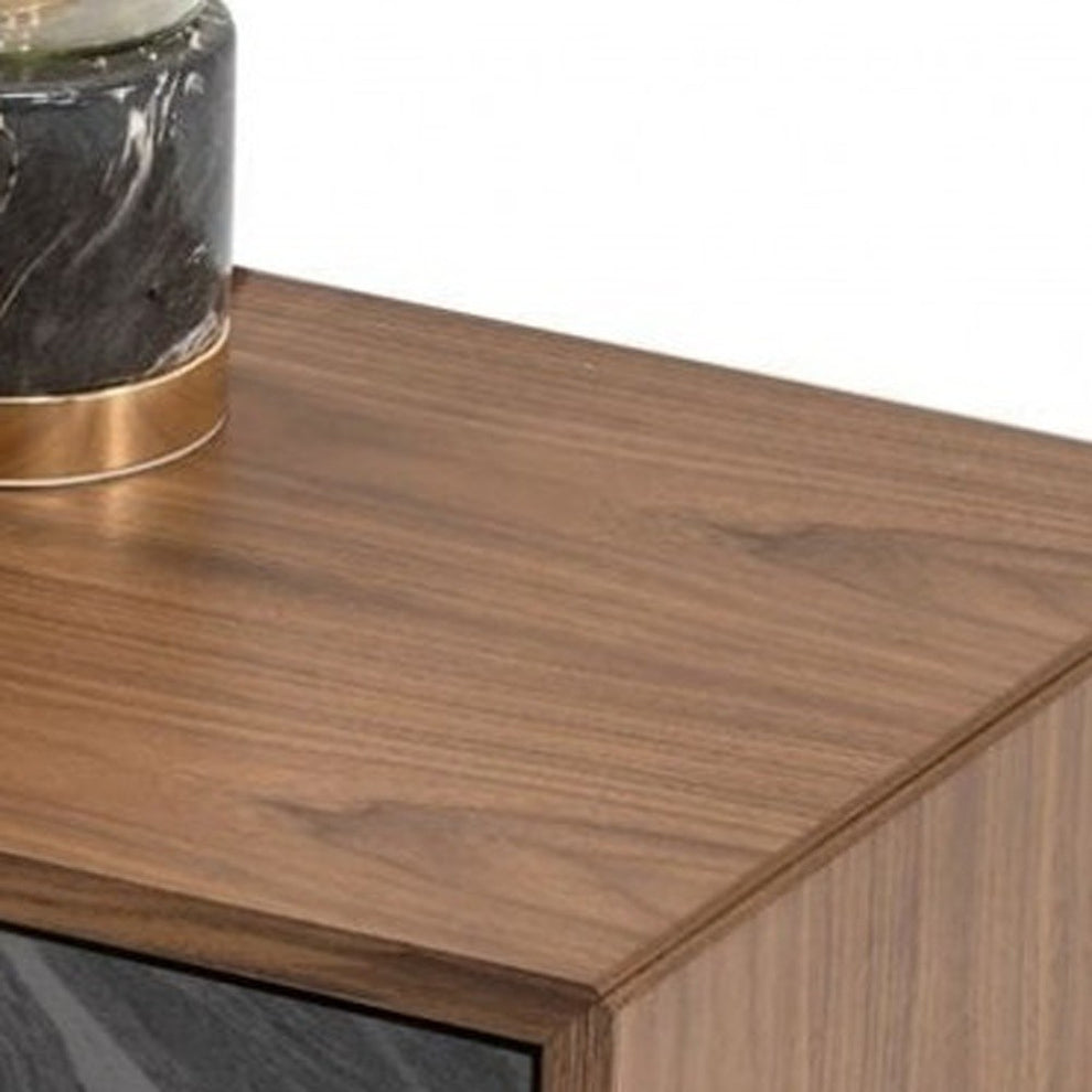 Mid Century Walnut And Gray Faux Marble Two Drawer Nightstand By Homeroots | Nightstands | Modishstore - 6