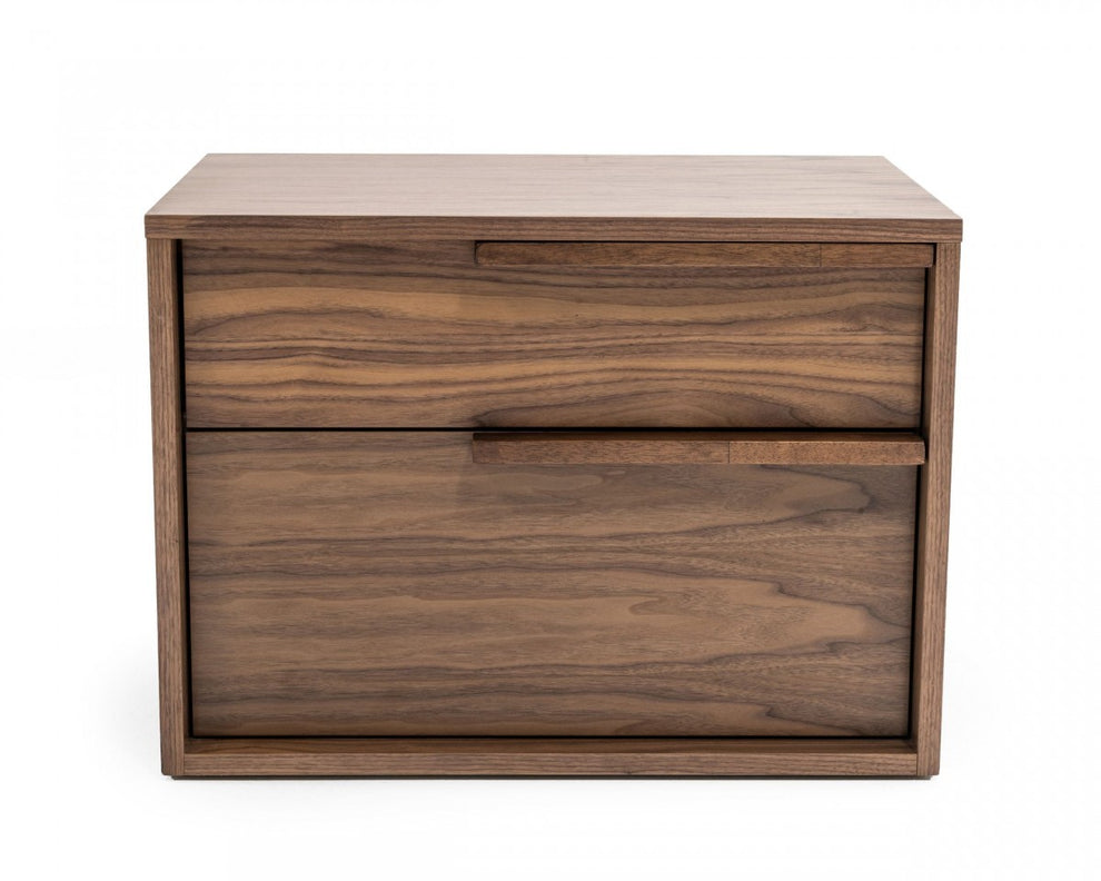 Modern Light Brown Walnut Nightstand With Two Drawers By Homeroots | Nightstands | Modishstore - 2