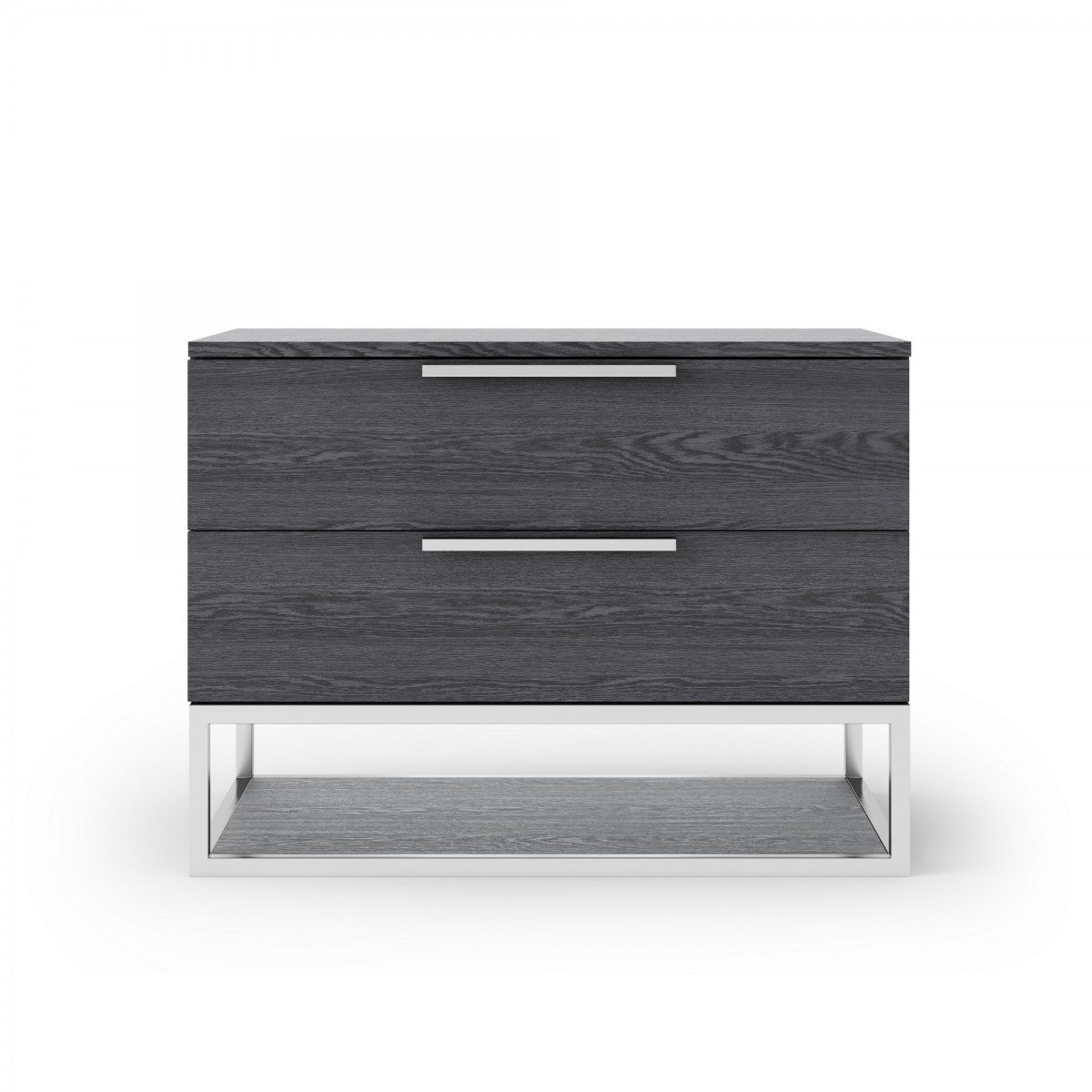 Contemporary Elm Gray And Stainless Steel Nightstand With Two Drawers By Homeroots | Nightstands | Modishstore - 2