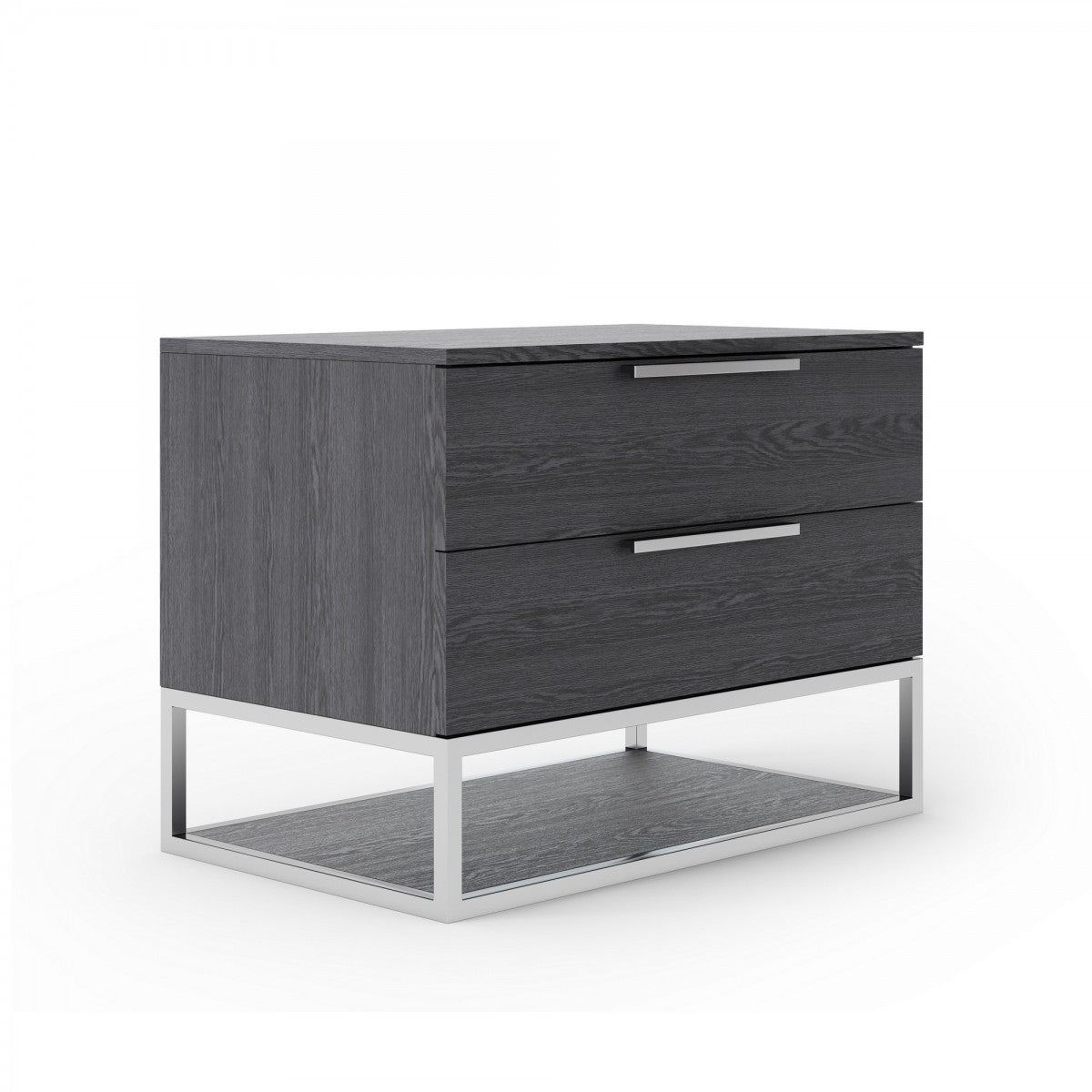 Contemporary Elm Gray And Stainless Steel Nightstand With Two Drawers By Homeroots | Nightstands | Modishstore - 3